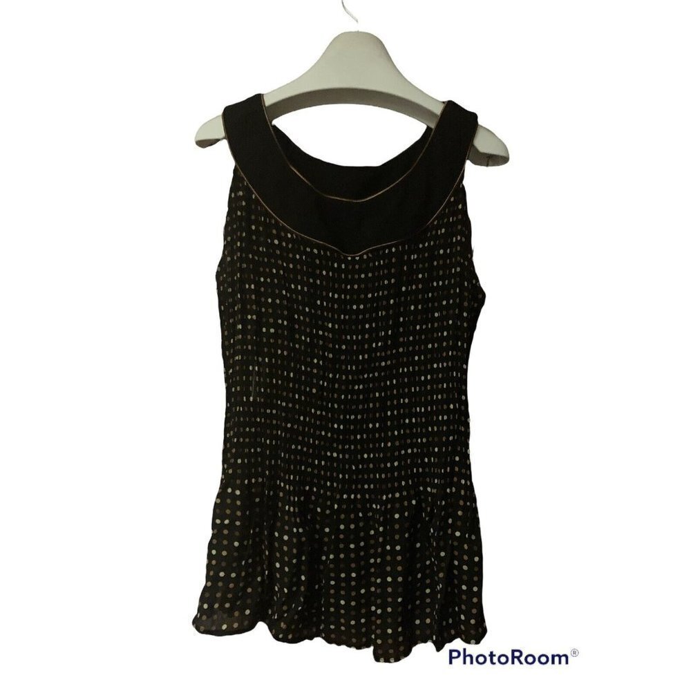 DRESSBARN Women’s 1X Plus Black Tan Polka Dot Peplum Tank Top